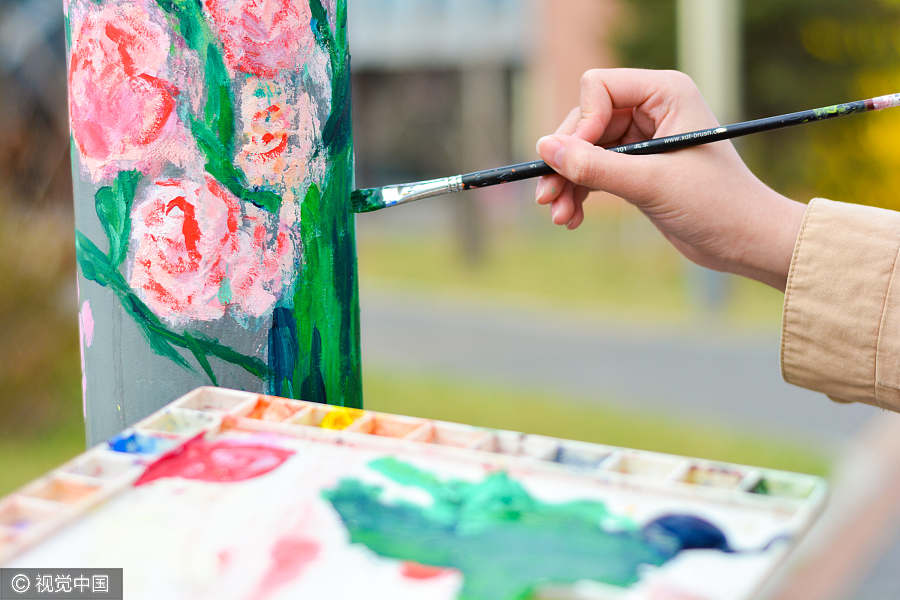 Vivid light pole drawings color campus in name of environment