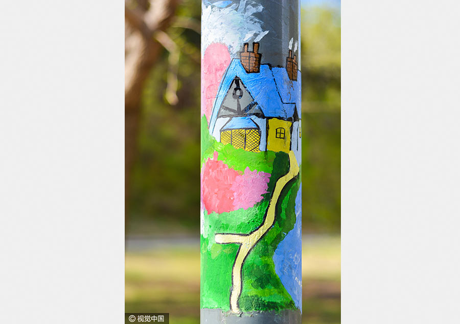 Vivid light pole drawings color campus in name of environment