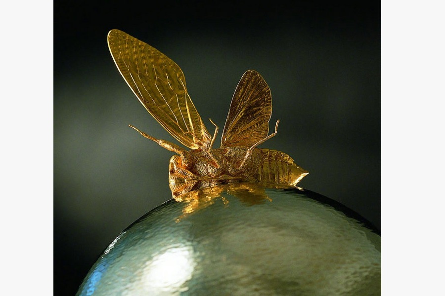 Gold and wood insects fly in Beijing's museum