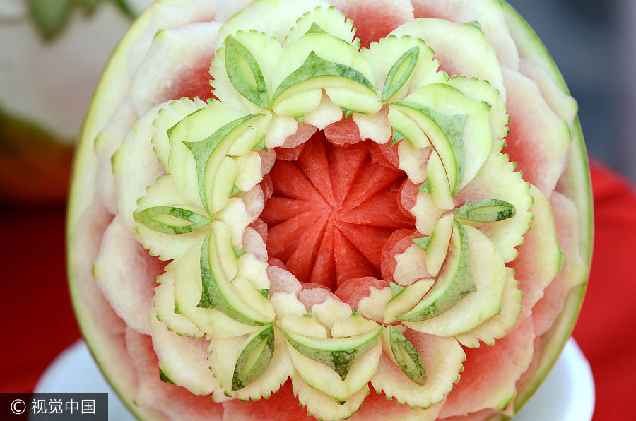 Vivid artworks created on watermelons