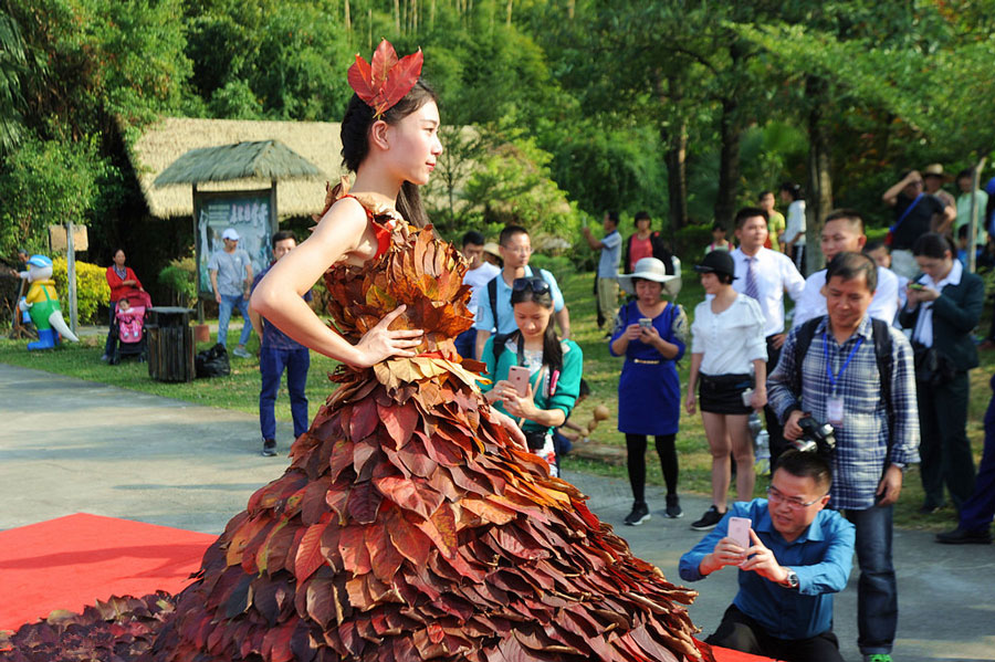 Four designers create dress from 5,888 real leaves