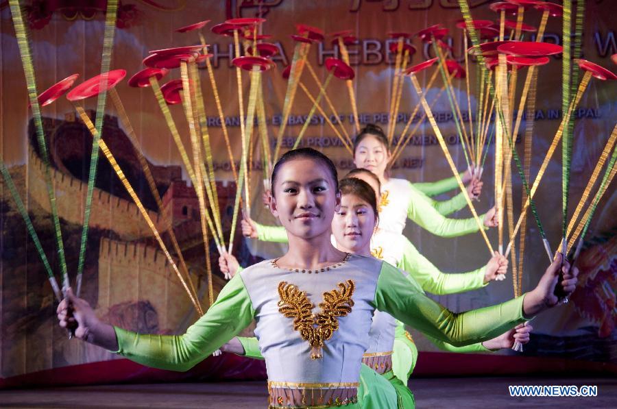 Chinese acrobats perform in Kathmandu, Nepal