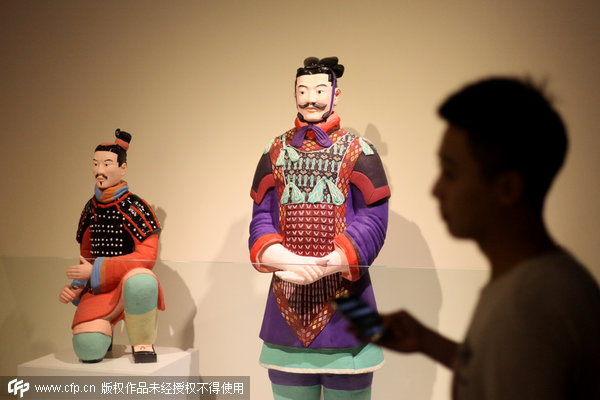 Colored terracotta warriors meet their public