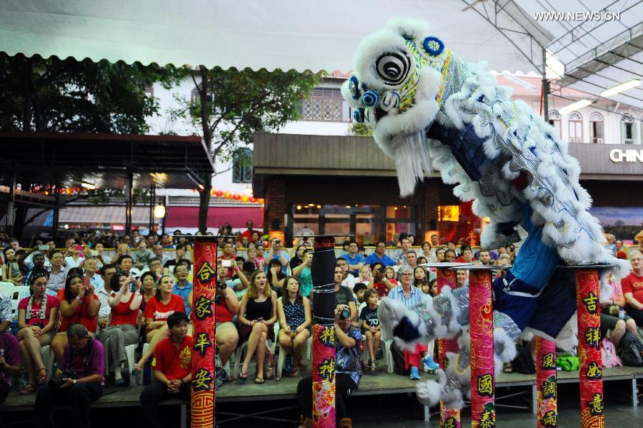 Lion dance competition held in Singapore's Chinatown