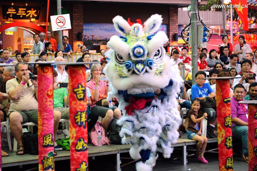 Lion dance competition held in Singapore's Chinatown
