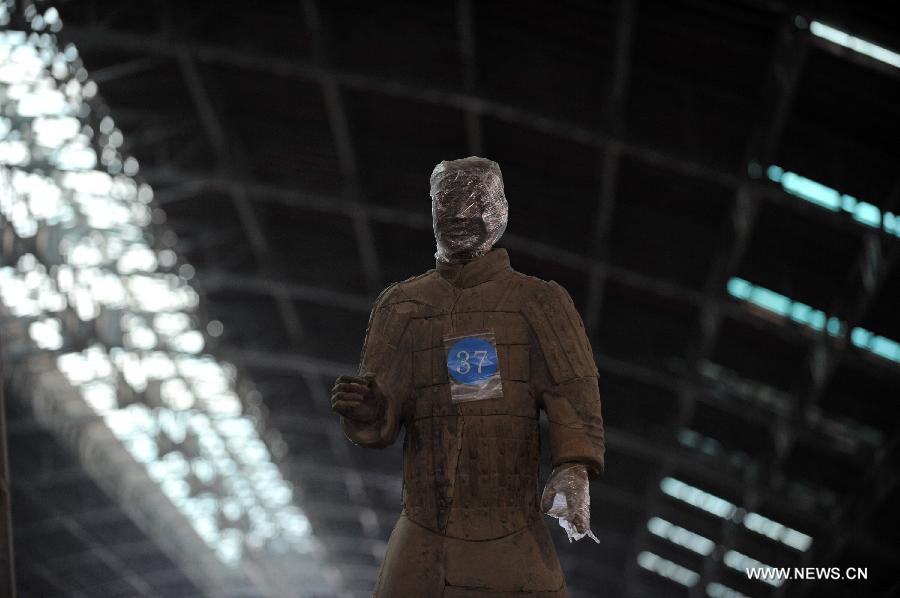 Terracotta warriors wrapped in cling film