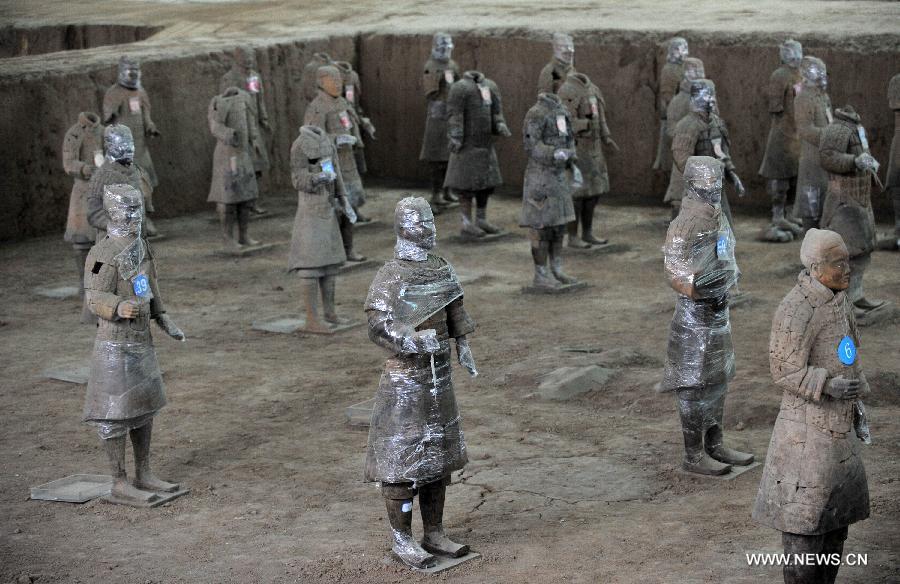 Terracotta warriors wrapped in cling film