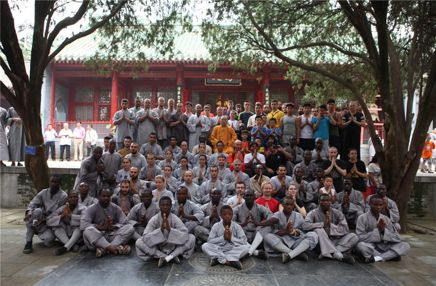 Foreign disciples perform kung fu at Shaolin Temple