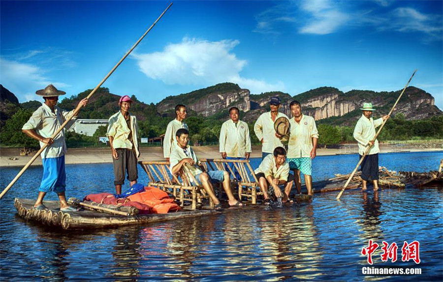 Rafters on Jiangxi's Luxi River depend on tourism