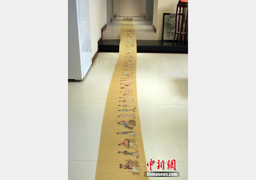 74-year-old draws 8-meters-long scroll of ancient beauties