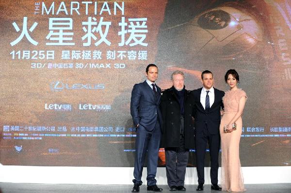 Movie 'The Martian' to hit Chinese cinemas on Nov 25