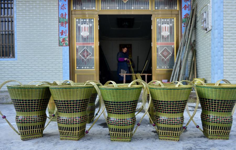 Bamboo strips baskets made by Tujia ethnic group farmers in C China