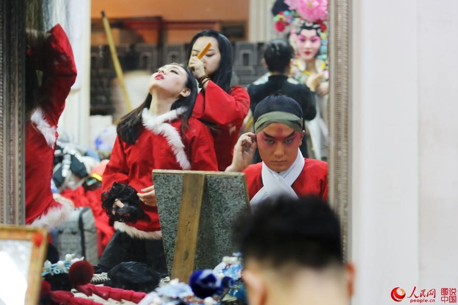 Backstage of a Chinese opera troupe