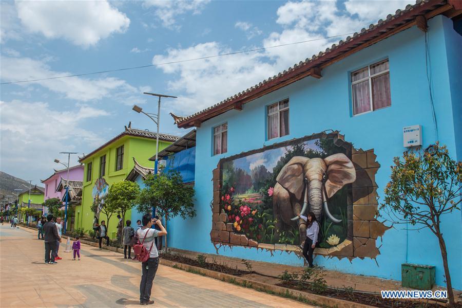Houses decorated with 3D paintings in Yunnan