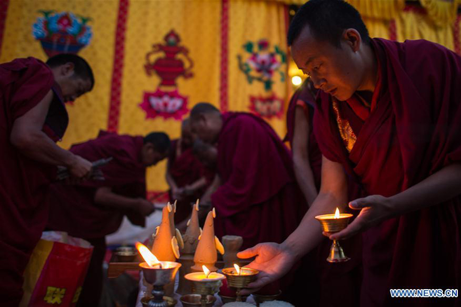 Monks attend Sur offering ritual in Zhaxi Lhunbo Monastery in Tibet