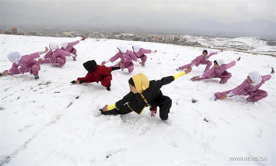 Girls practice Shaolin martial arts in Kabul, Afghanistan