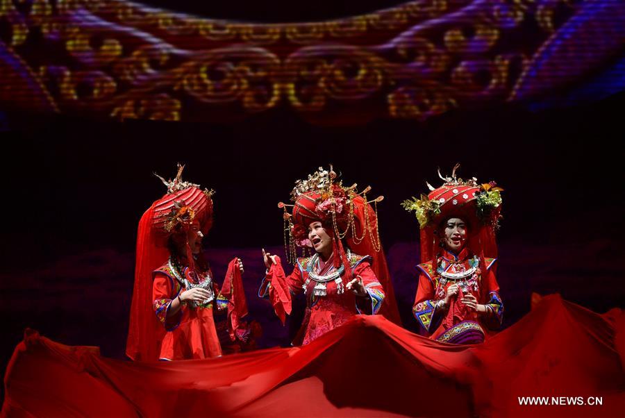 Actors perform folk musical drama in C China's Hubei