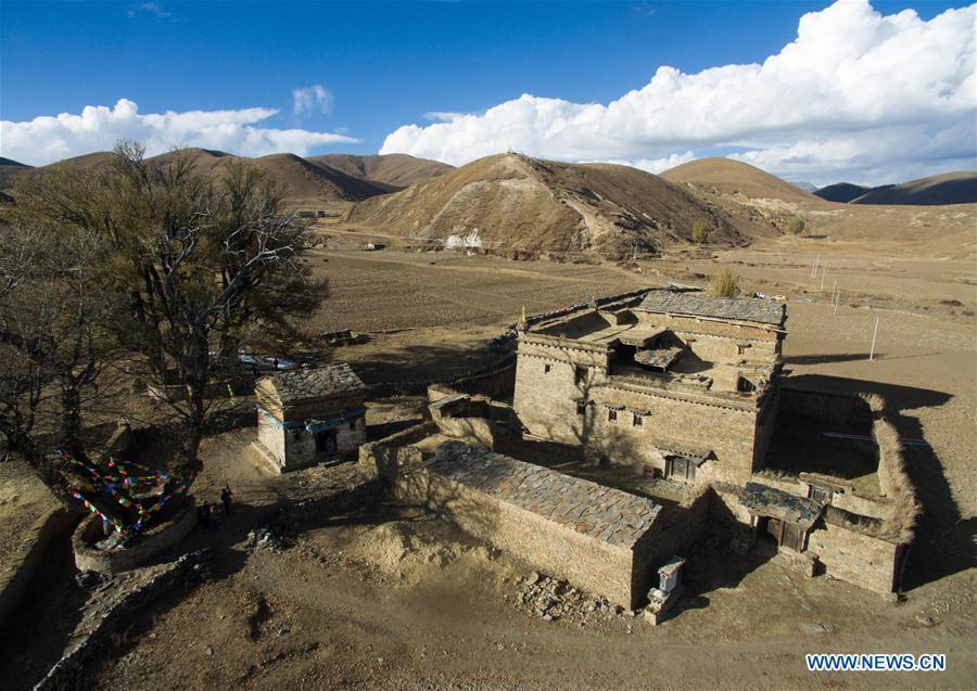 Ancient house with scripture halls of Tibetan Buddhism seen in Sichuan
