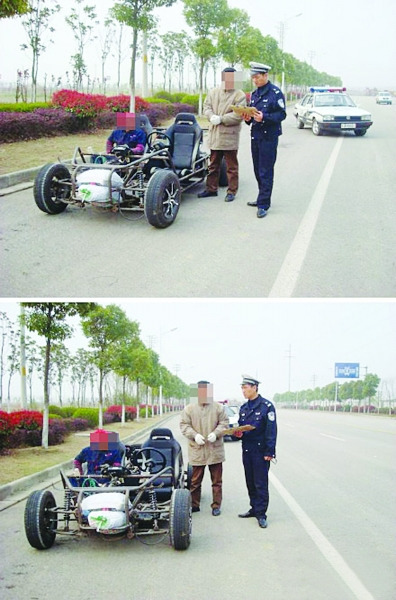 交警曝“裸奔跑车”上路照无引擎盖车门车顶