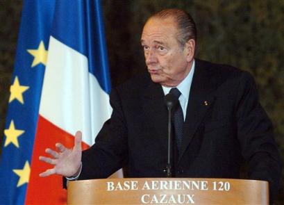French President Jacques Chirac delivers a speech after his tour of the Cazaux Air Force base near Bordeaux, southwestern France, Tuesday, Nov. 16, 2004. [AP]
