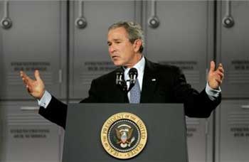 US President Bush outlines his second-term education agenda during a speech to students, parents and educators at J.E.B Stuart High School in the Washington suburb of Falls Church, Va., Wednesday, Jan. 12, 2005. [AP] 