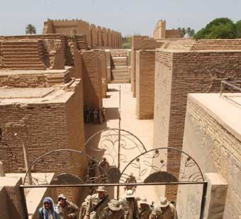 Multinational Division South Central Iraq is headquartered in the amphitheatre at Babylon. A British Museum report, quoted in Saturday's Guardian newspaper, said US and Polish military vehicles had crushed 2,600-year-old pavements in the city, a cradle of civilization and home to one of the seven wonders of the ancient world.[globalsecurity.org]
