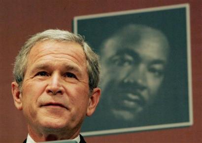 US President Bush makes remarks at Georgetown University's 'Let Freedom Ring' celebration honoring Dr. Martin Luther King, Jr. at the John F. Kennedy Center for the Performing Arts, Monday, Jan. 17, 2005, in Washington. [AP]