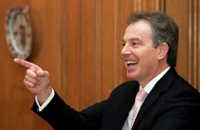 Blair speaks at his monthly news conference in this February 25, 2005. [Reuters/file]