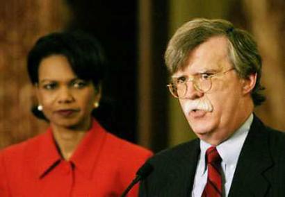 John R. Bolton, U.S. Ambassador to the United Nations nominee, speaks after being introduced by US Secretary of State Condoleezza Rice at the State Department in Washington March 7, 2005. The nomination surprised many U.N. diplomats and upset Democrats in Congress, who had hoped for a less contentious choice as the U.S. representative at a time of tense U.N.-Washington relations. [Reuters]