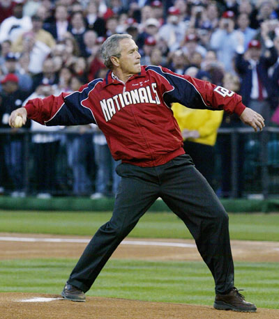 us president bush throws out ceremonial first pitch