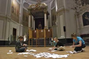 Members of the ballot commission manually count EU referendum votes in the Duifkerk in Amsterdam June 1st, 2005. 
