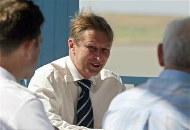 Russian Defence Minister Sergei Ivanov seen during his meeting with Baikonur Cosmodrome veterans in Baikonur city, in the Central Asian nation of Kazakhstan, Thursday, June 2, 2005. Ivanov said that Russia will take retaliatory steps if any country deploys weapons in space. (AP