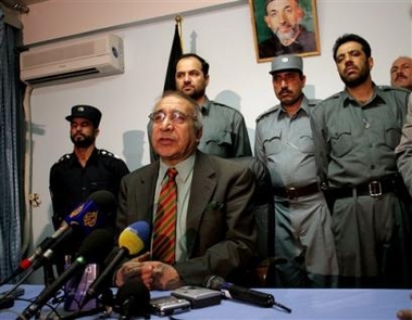 Afghan Interior Minister, Ali Ahmad Jalali, announces the release of kidnapped Italian aid worker Clementina Cantoni, at a media conference in Kabul, Afghanistan, Thursday, June 9, 2005. Cantoni was kidnapped in Kabul on May 16 and released today. (AP