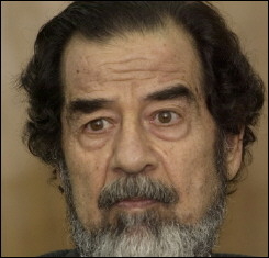 In this image made available by the Iraq Special Tribunal 29 July 2005, Saddam Hussein answers questions during an investigative session conducted by the Iraqi Special Tribunal 28 July 2005 in Iraq. 