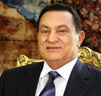 Egyptian President Hosni Mubarak looks on as he meets with Lebanese Prime Minister Fuad Siniora, not seen, at the Presidential palace in Cairo Thursday, Sept. 8, 2005. 