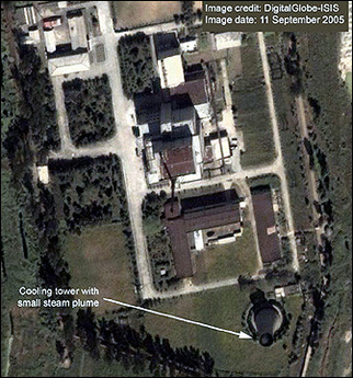 This new satellite image released by Digitalglobe shows the 5 MWe nuclear reactor at Yongbyon, North Korea, 11 September, 2005. 
