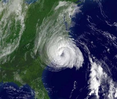 US National Oceanic and Atmospheric Administration satellite image of Hurricane Ophelia taken as the storm battered a large region of southeastern United States, September 14, 2005.