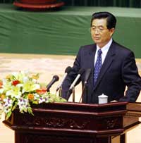 XChinese President Hu Jintao delivers a speech to the deputies of the National Assembly at Ba Dinh Hall in Hanoi November 1, 2005. Hu flew into Vietnam on Monday for a 3-day state visit likely to advance Beijing's long-term gameplan of neutralising ill-will on its doorstep through promises of closer economic ties, analysts said.