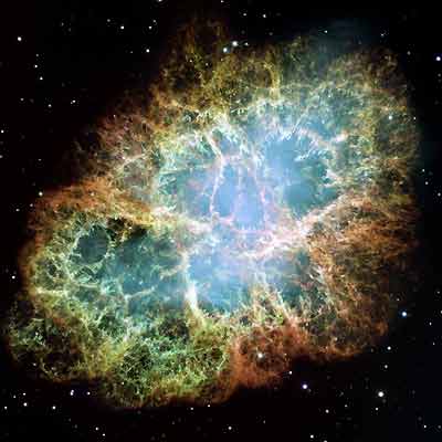 A handout image from the Hubble Space Telescope released by NASA December 1, 2005 shows the most detailed view so far of the entire Crab Nebula ever made. The image is the largest image ever taken with Hubble's WFPC2 workhorse camera and was assembled from 24 individual exposures taken with the NASA/ESA Hubble Space Telescope and is the highest resolution image of the entire Crab Nebula ever made. [Reuters]