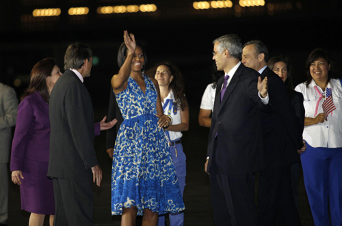 Michelle Obama arrives at Benito Juarez International Airport in Mexico City