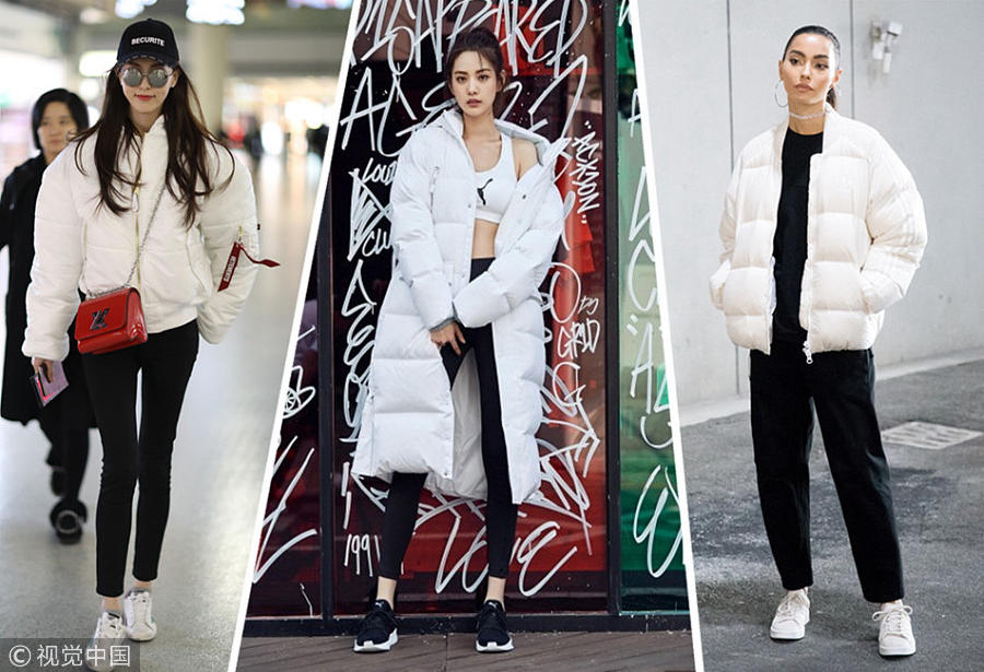 Comfortable chic in cold: White puffer coats