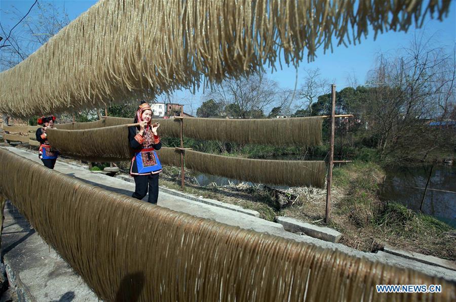 Villagers in SW China make sweet potato vermicelli for lunar New Year