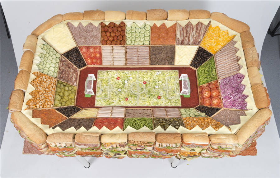 Mouthwatering 'football stadium' built from sandwiches