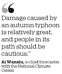 Typhoon to bring lots of wind, rain to East China