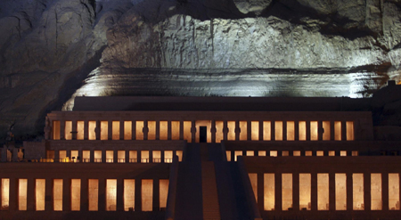 Newly illuminated Egyptian Temple of Queen Hatshepsut