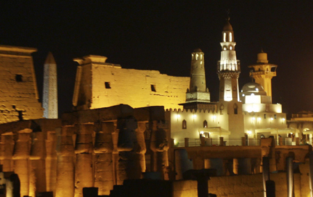 Newly illuminated Egyptian Temple of Queen Hatshepsut