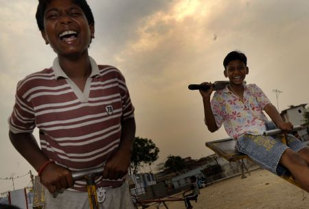 Happy childhood at Indian slums