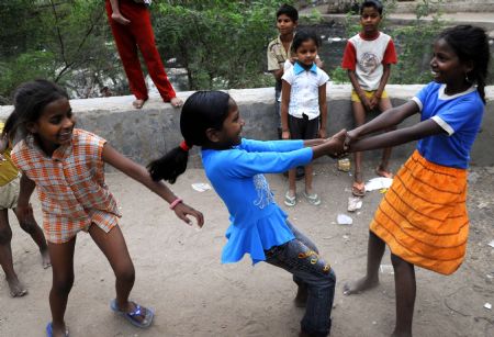Happy childhood at Indian slums