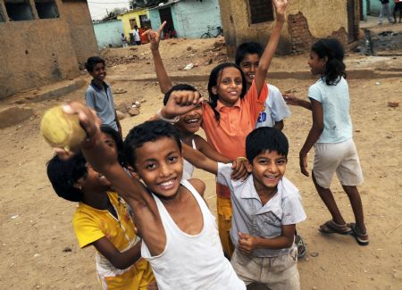 Happy childhood at Indian slums