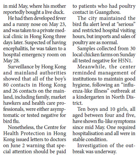 Bird flu victim still in isolation